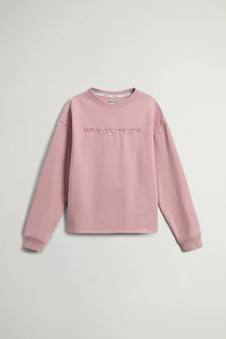 Sweatshirt mit Rundhalsausschnitt aus reiner Baumwolle mit aufgesticktem Schriftzug auf der Brust>Woolrich Store