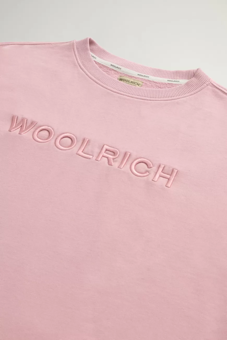 Sweatshirt mit Rundhalsausschnitt aus reiner Baumwolle mit aufgesticktem Schriftzug auf der Brust>Woolrich Store
