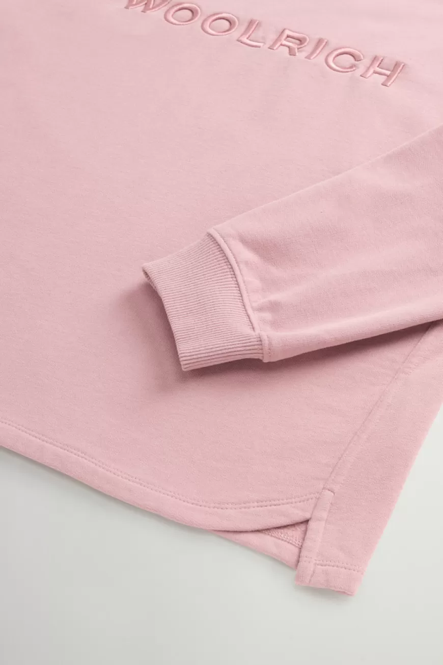 Sweatshirt mit Rundhalsausschnitt aus reiner Baumwolle mit aufgesticktem Schriftzug auf der Brust>Woolrich Store